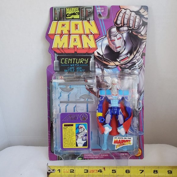 M568 ToyBiz 1995 Marvel Iron Man Century w/ Cape & Battle Staff Figure New - Picture 10 of 12